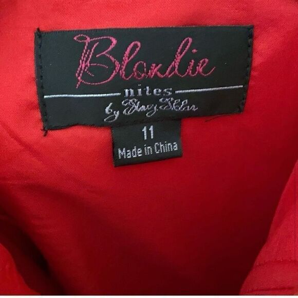 Blondie Nites Red Satin Halter & Gem Pockets Prom Evening Dress Gown Sz 11 - Picture 7 of 8